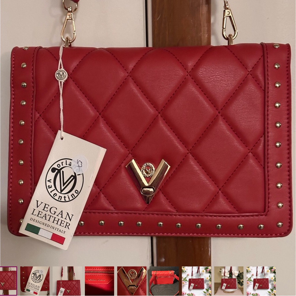 Valentino Quilted Red Vegan Leather Crossbody With Gold Hardware